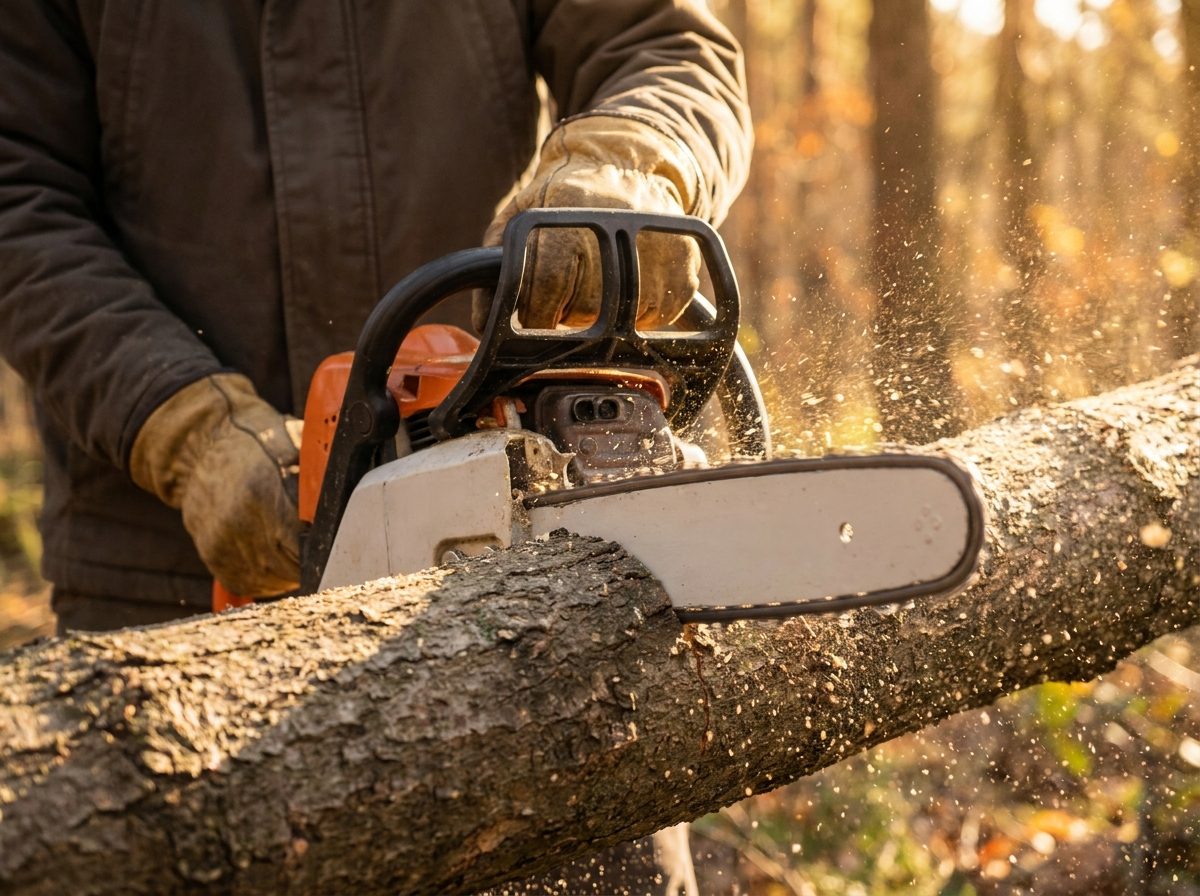 An Ironwood Tree Co. arborist roped into the crown of a large oak, making a careful cut high above a foothill backyard.